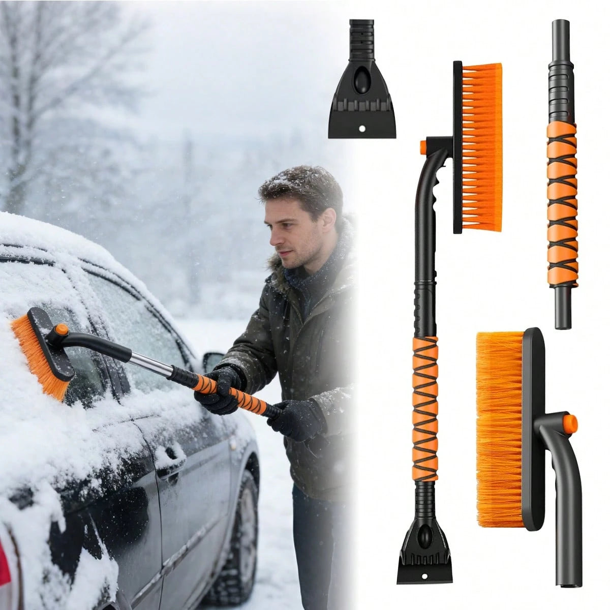 Multifunctional Telescopic Snowplow For Winter, Vehicle Snowplow, Extended Handle + Non-Slip Grip, Foldable And Compact For Easy Storage.