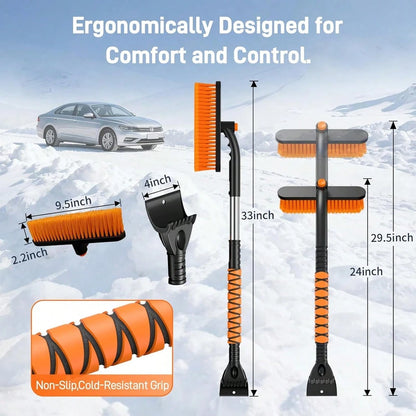 Multifunctional Telescopic Snowplow For Winter, Vehicle Snowplow, Extended Handle + Non-Slip Grip, Foldable And Compact For Easy Storage.