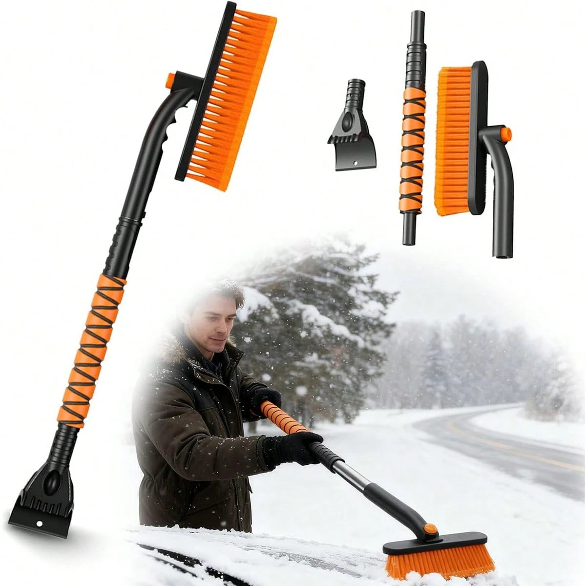 Multifunctional Telescopic Snowplow For Winter, Vehicle Snowplow, Extended Handle + Non-Slip Grip, Foldable And Compact For Easy Storage.
