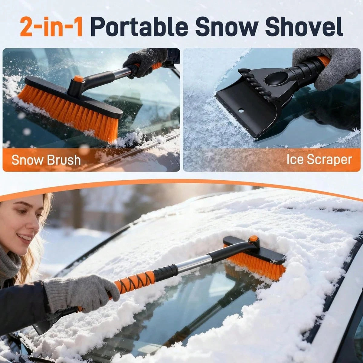 Multifunctional Telescopic Snowplow For Winter, Vehicle Snowplow, Extended Handle + Non-Slip Grip, Foldable And Compact For Easy Storage.