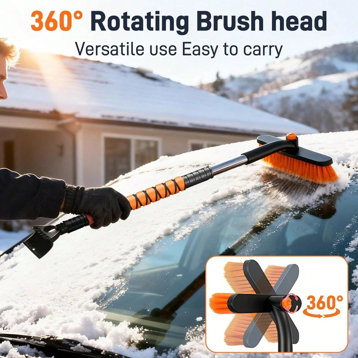 Multifunctional Telescopic Snowplow For Winter, Vehicle Snowplow, Extended Handle + Non-Slip Grip, Foldable And Compact For Easy Storage.