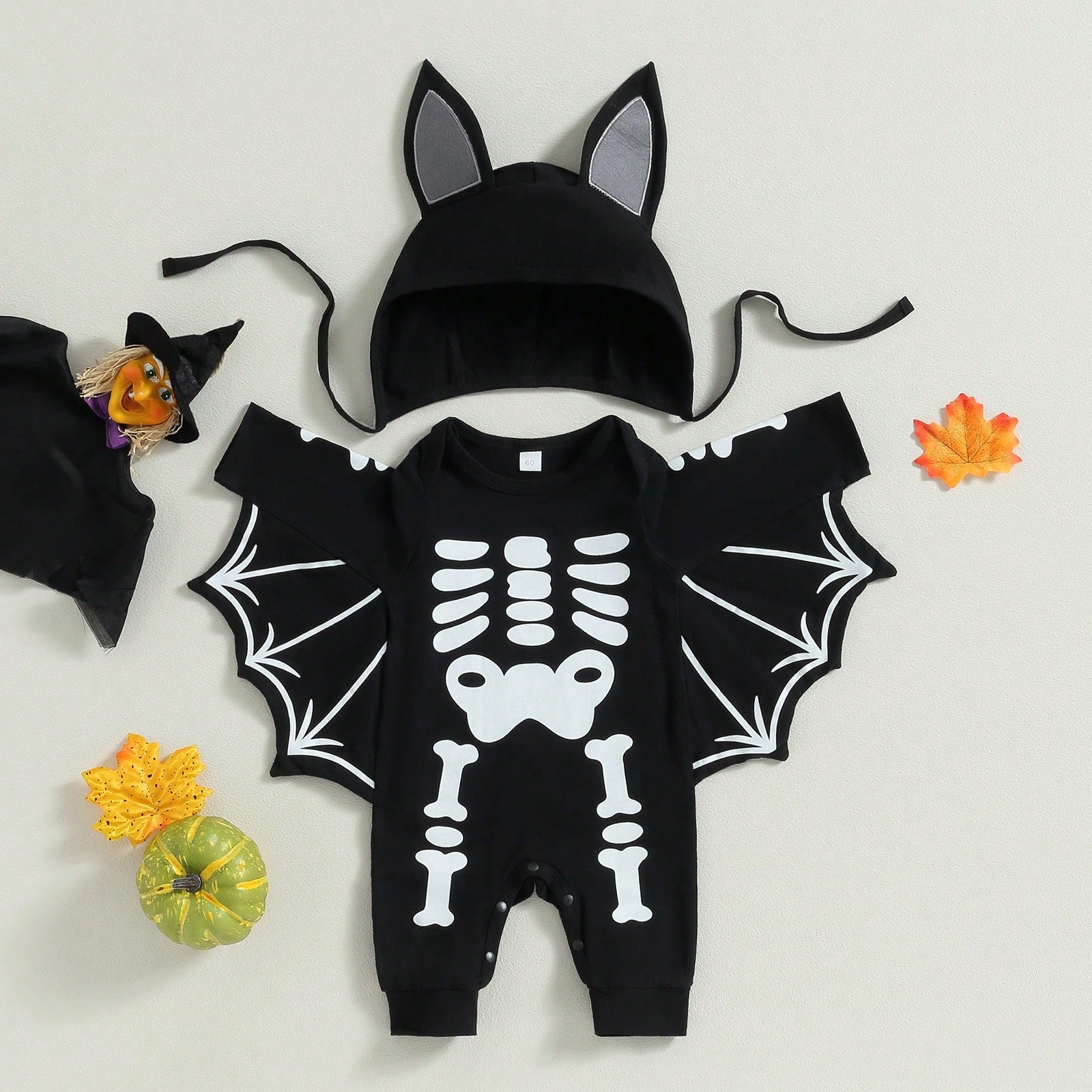 My First Halloween Bat Outfits Skeleton Jumpsuit Newborn Baby Boy Girl Halloween Outfit Bodysuit Romper With Hat