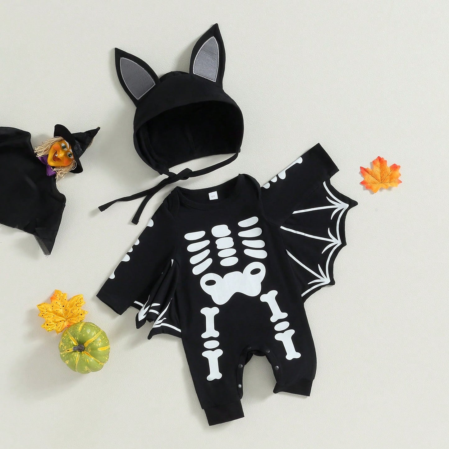 My First Halloween Bat Outfits Skeleton Jumpsuit Newborn Baby Boy Girl Halloween Outfit Bodysuit Romper With Hat