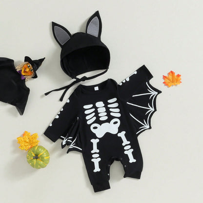 My First Halloween Bat Outfits Skeleton Jumpsuit Newborn Baby Boy Girl Halloween Outfit Bodysuit Romper With Hat
