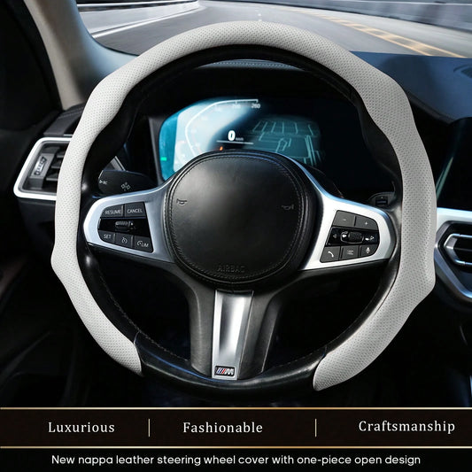 Napa Nappa Leather Steering Wheel Cover New Quick Turn Non-Slip Breathable Ultra-Thin Universal Grip Cover Suitable For Four Seasons Car Accessories Gift Fathersday