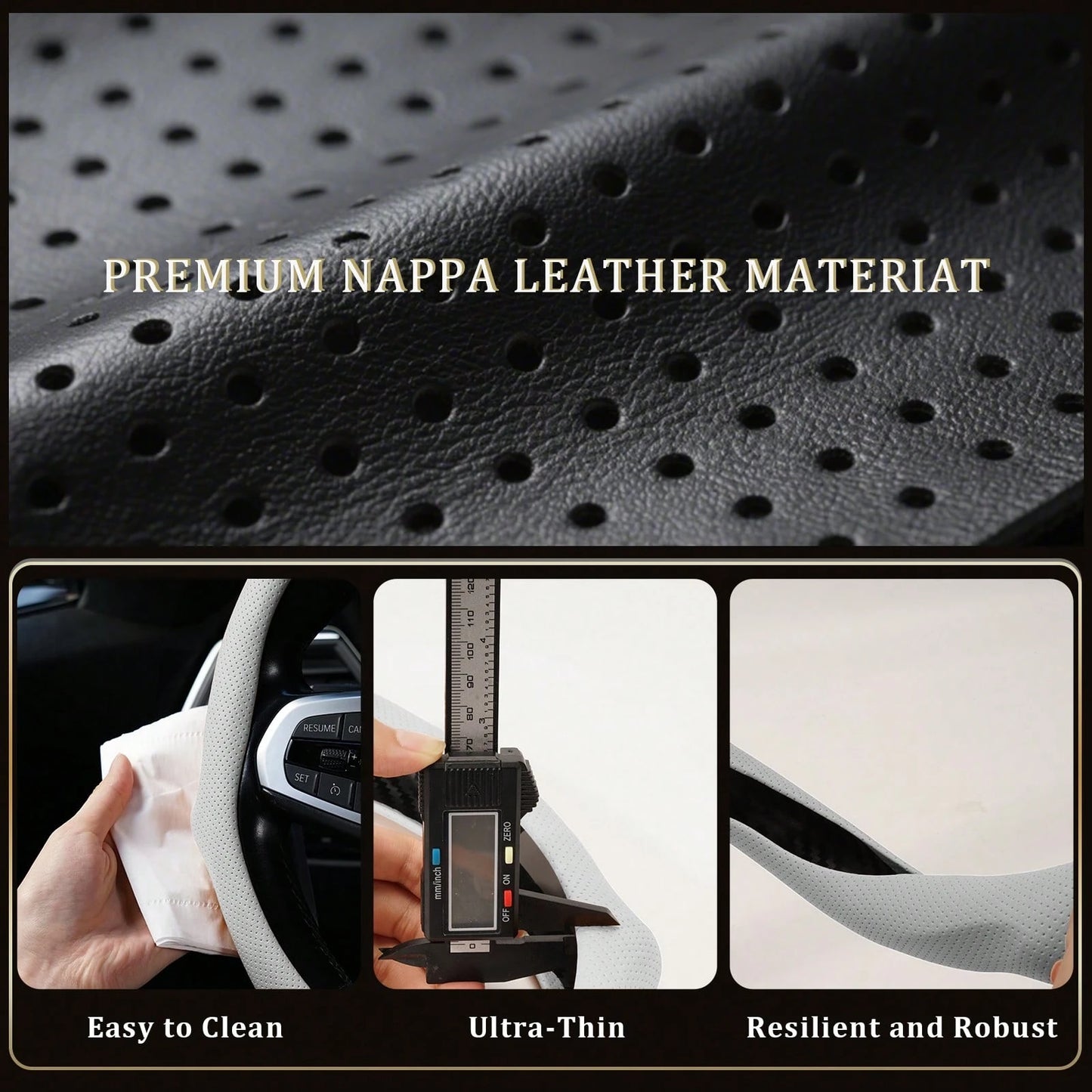 Napa Nappa Leather Steering Wheel Cover New Quick Turn Non-Slip Breathable Ultra-Thin Universal Grip Cover Suitable For Four Seasons Car Accessories Gift Fathersday
