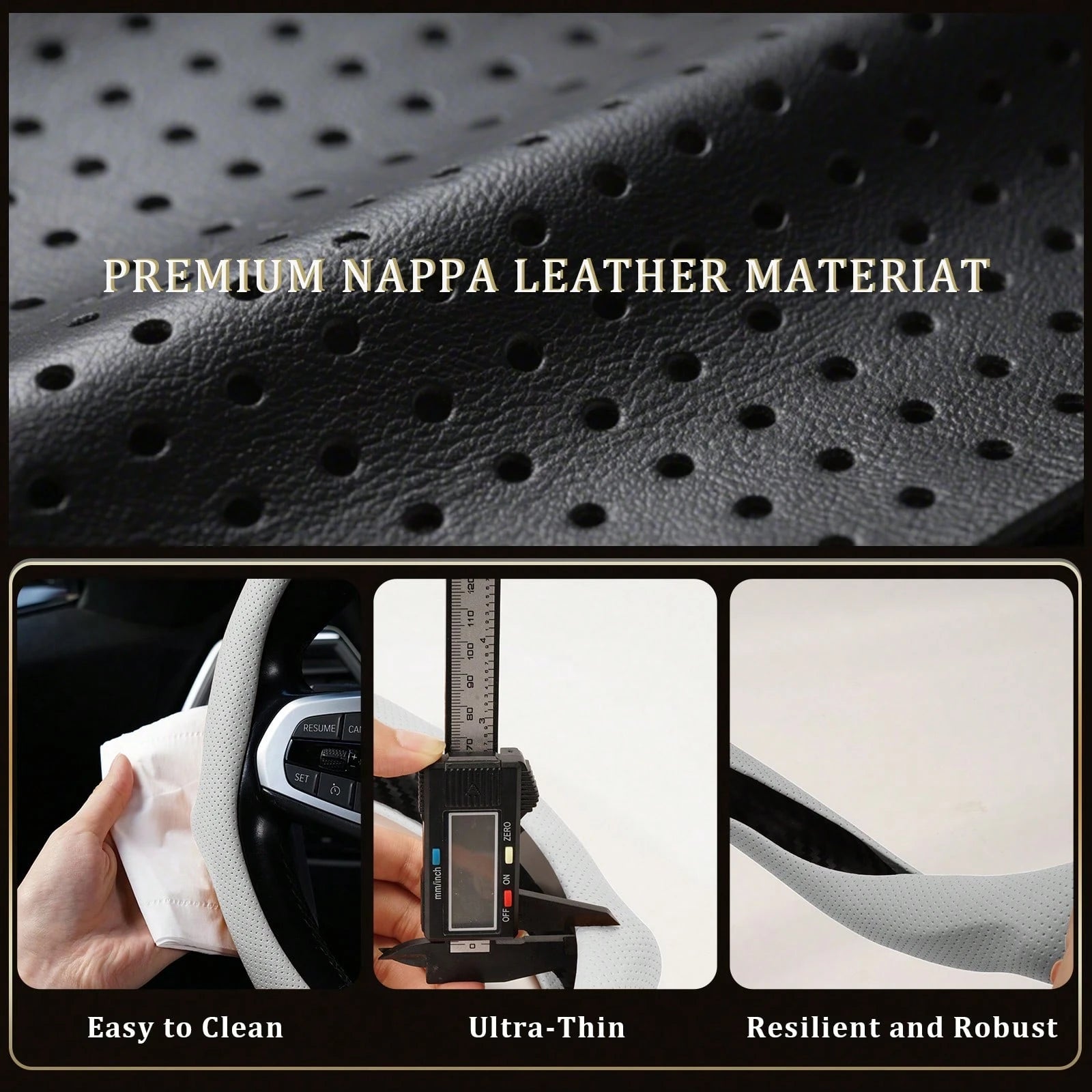 Napa Nappa Leather Steering Wheel Cover New Quick Turn Non-Slip Breathable Ultra-Thin Universal Grip Cover Suitable For Four Seasons Car Accessories Gift Fathersday