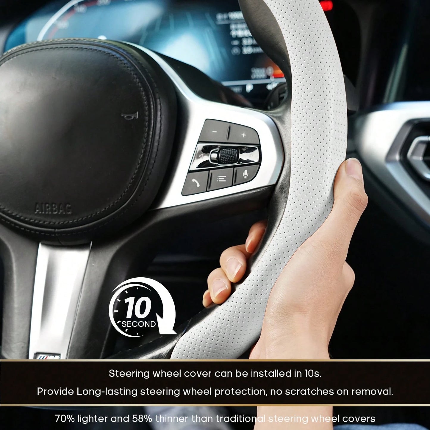 Napa Nappa Leather Steering Wheel Cover New Quick Turn Non-Slip Breathable Ultra-Thin Universal Grip Cover Suitable For Four Seasons Car Accessories Gift Fathersday