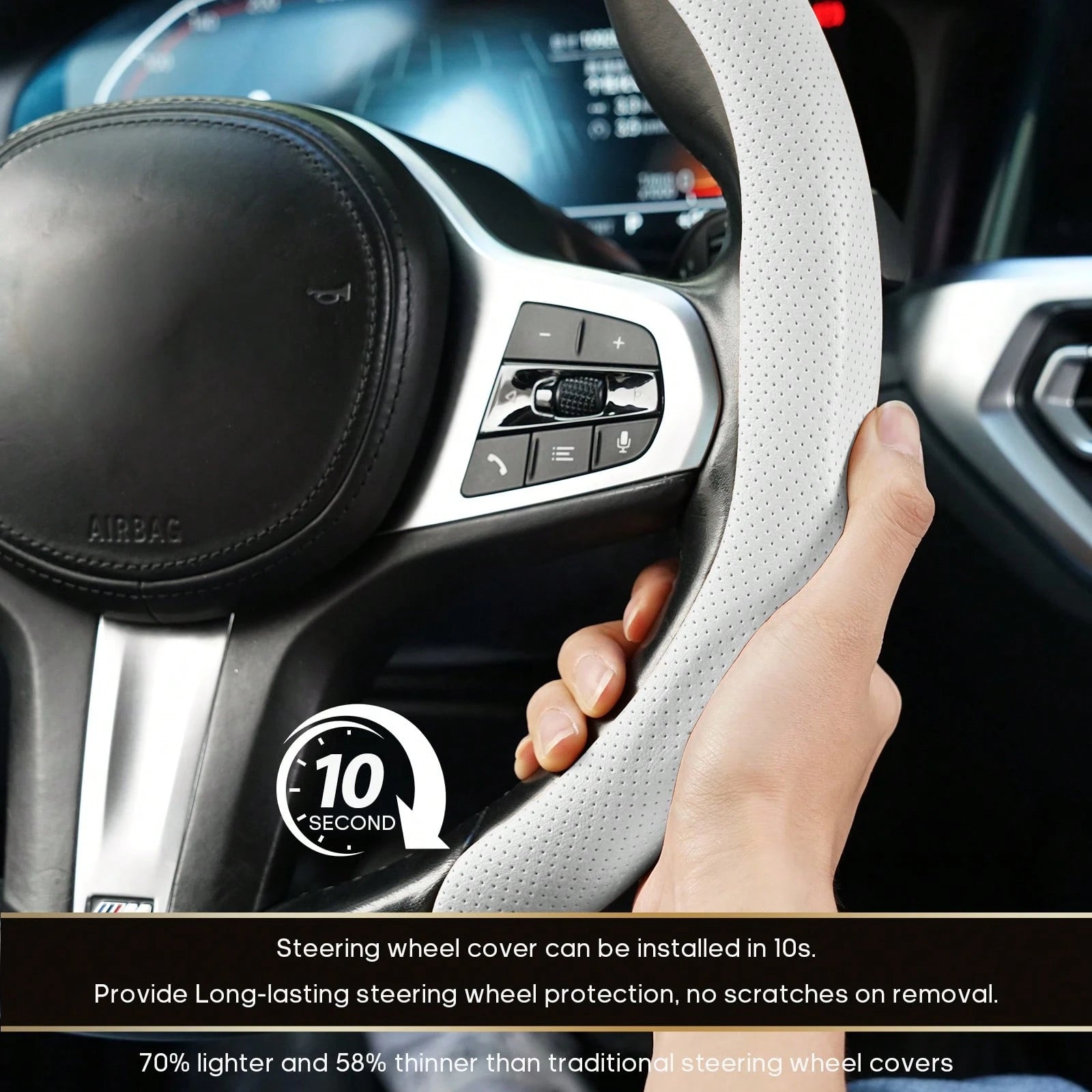 Napa Nappa Leather Steering Wheel Cover New Quick Turn Non-Slip Breathable Ultra-Thin Universal Grip Cover Suitable For Four Seasons Car Accessories Gift Fathersday