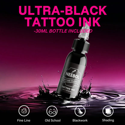 Neebol Tattoo Gun Kit Complete Set, Portable Design, Cordless Tattoo Pen, 1600mAH Battery, Wireless Machine, 20 Red Cartridge Needles, 8 Inks, Extra White Soap, Tattoo Supplies For Beginners & Artists