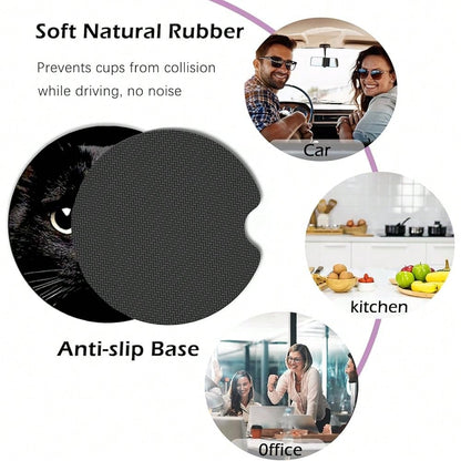 NEW- 2 Pack Car Coasters For Cup Holders,Brown Leopard Car Coasters,2.75" Universal Size Anti Slip Rubber Mat,Cheetah Cup Holder Decal,Cute Auto Accessories Interior For Women