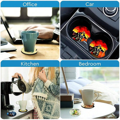 NEW- 2 Pack Car Coasters For Cup Holders,Brown Leopard Car Coasters,2.75" Universal Size Anti Slip Rubber Mat,Cheetah Cup Holder Decal,Cute Auto Accessories Interior For Women