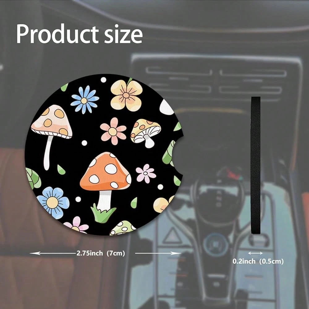 NEW- 2pcs Cute Cat Car Coasters,Absorbent Universal Neoprener Cup Holder Coasters With A Finger Notch,Car Accessories For Women&Man Interior2.75" 2
