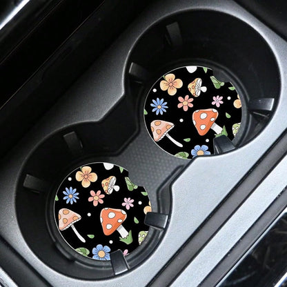 NEW- 2pcs Cute Cat Car Coasters,Absorbent Universal Neoprener Cup Holder Coasters With A Finger Notch,Car Accessories For Women&Man Interior2.75" 2