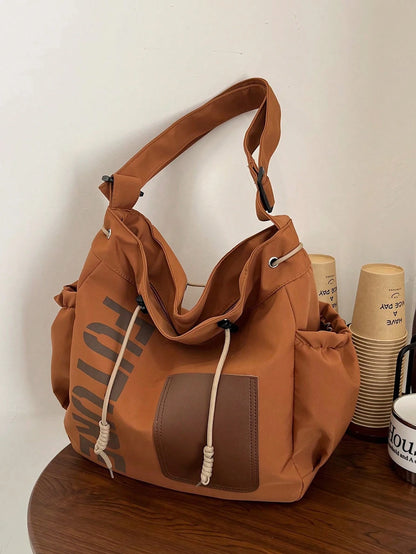 New Arrival Spring/Summer Solid Color Nylon 5-Pointed Star Decor Large Capacity Tote Bag, Women's Shoulder & Crossbody Bag For Students