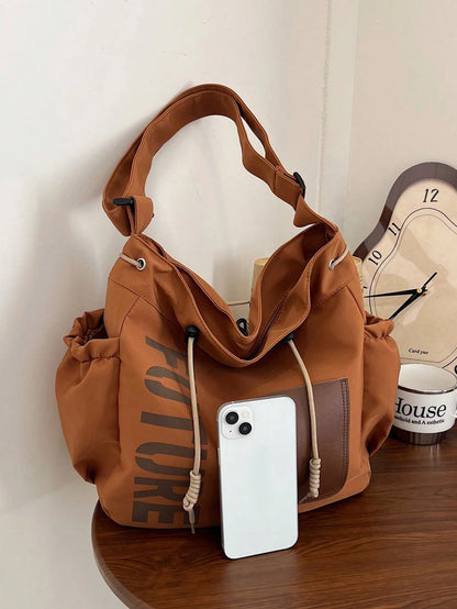 New Arrival Spring/Summer Solid Color Nylon 5-Pointed Star Decor Large Capacity Tote Bag, Women's Shoulder & Crossbody Bag For Students