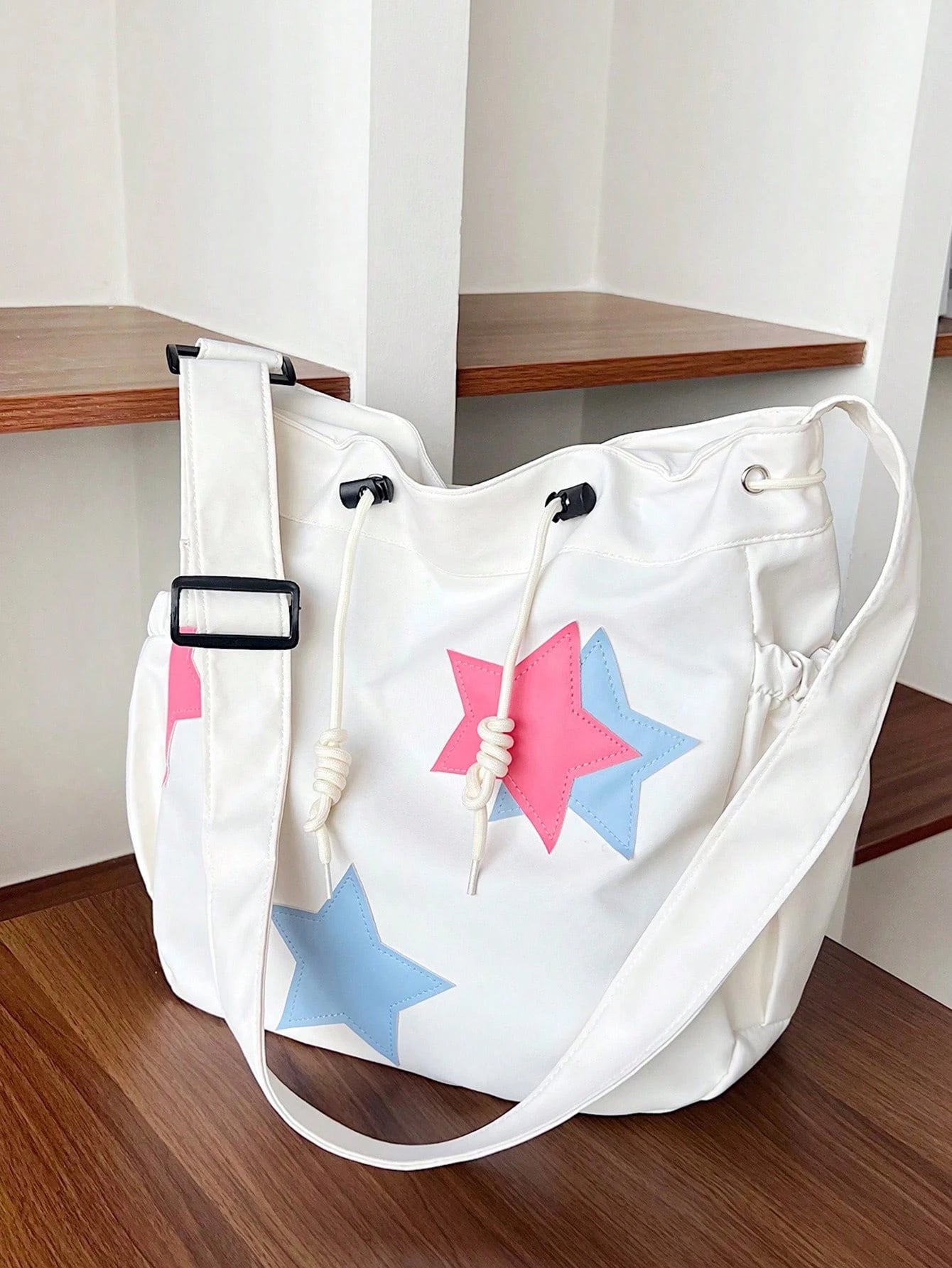 New Arrival Spring/Summer Solid Color Nylon 5-Pointed Star Decor Large Capacity Tote Bag, Women's Shoulder & Crossbody Bag For Students