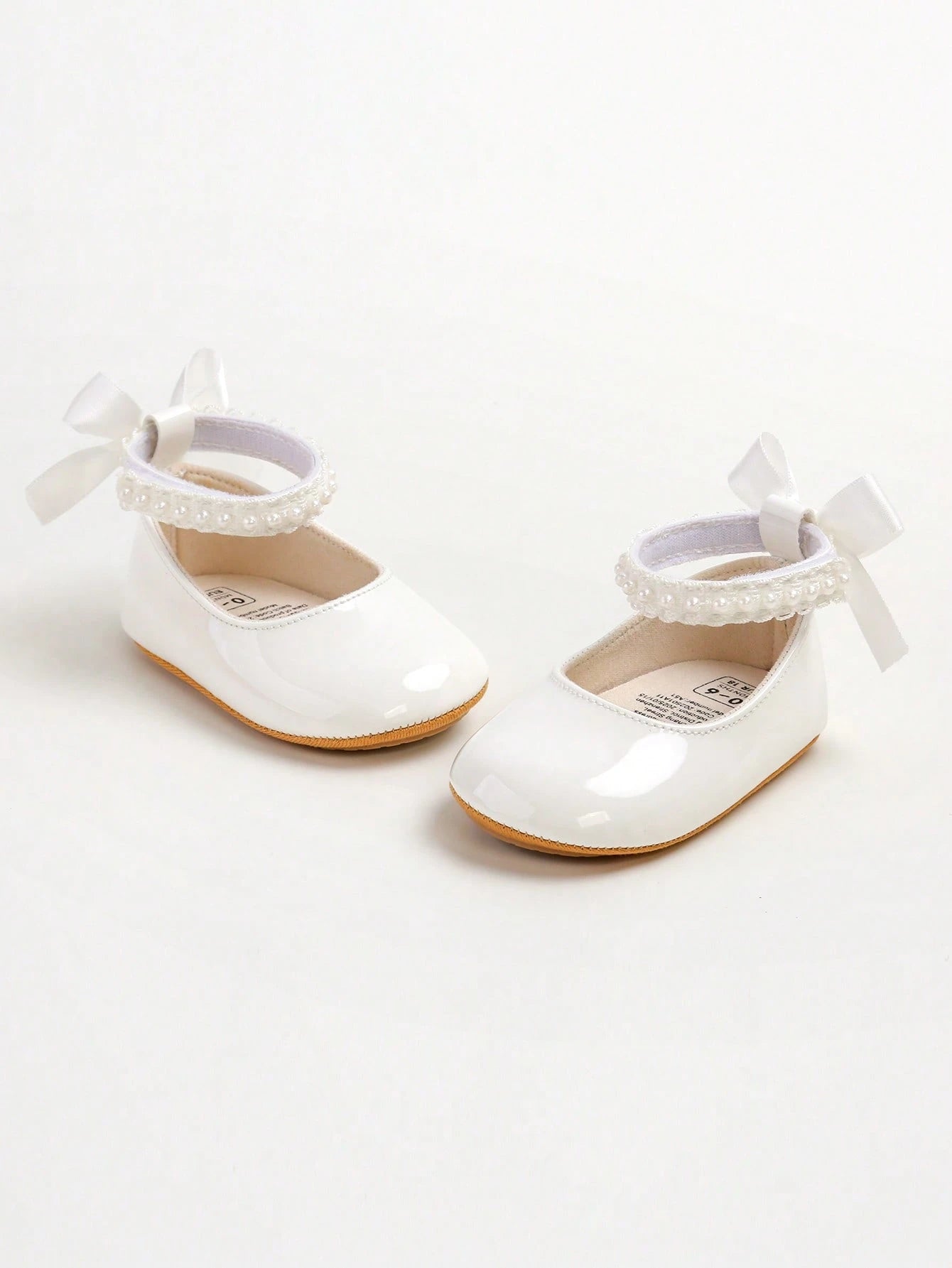 New Baby Girls' Mary Jane Flat Shoes, Bow Design, Non-Slip Soft PU Leather Sole, Infant Toddler Walking Shoes, Pearl Satin Ribbon Decor