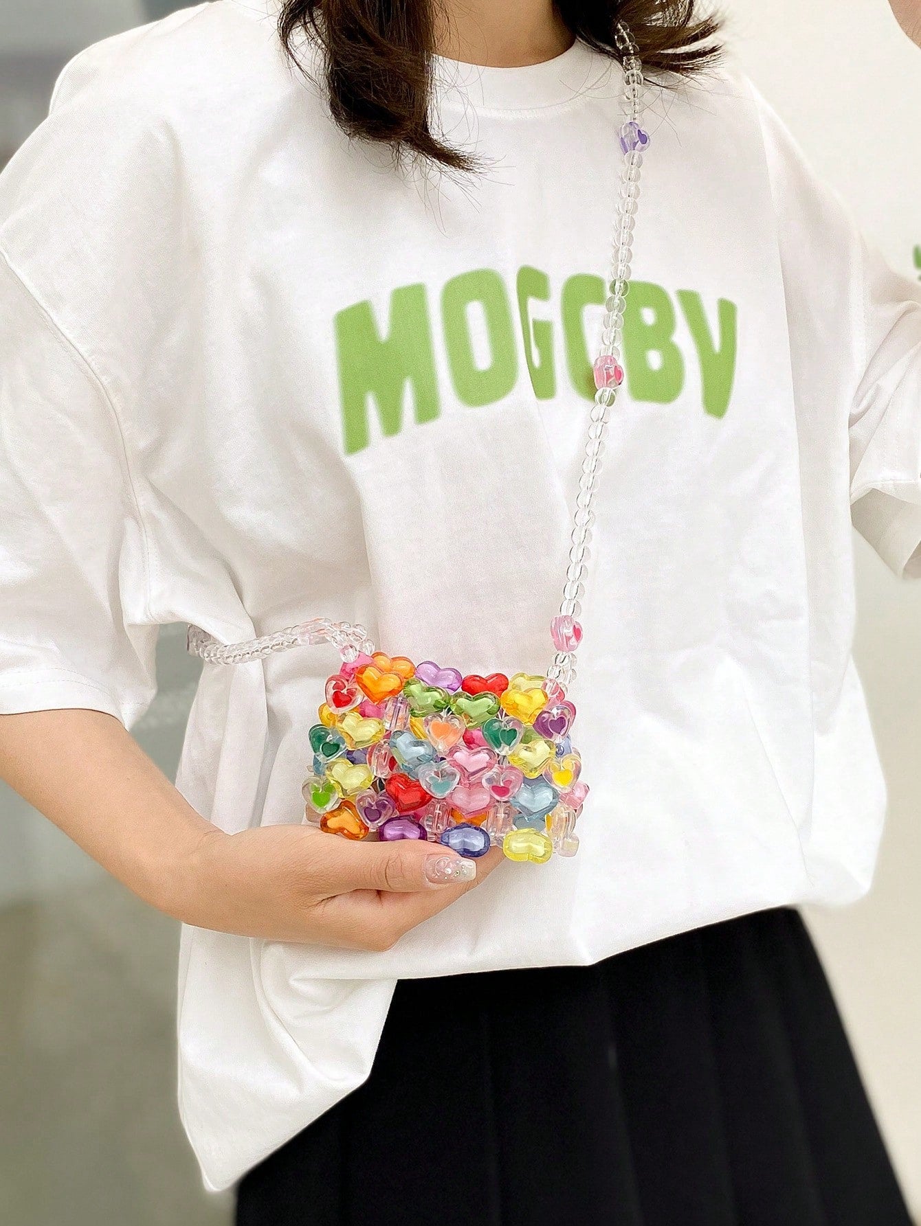 New Colorful Beaded Mini Crossbody Bag For Women, Heart Shaped Knitted Candy Handbag, Crochet Bags
