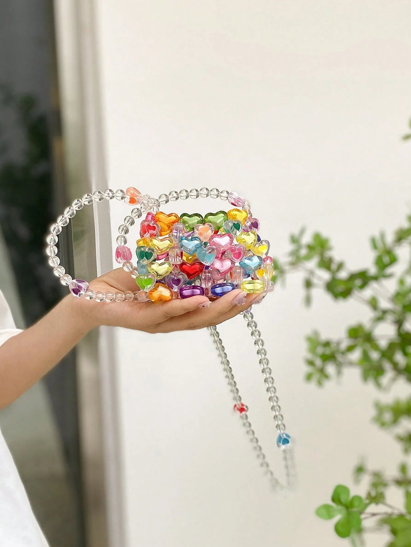 New Colorful Beaded Mini Crossbody Bag For Women, Heart Shaped Knitted Candy Handbag, Crochet Bags