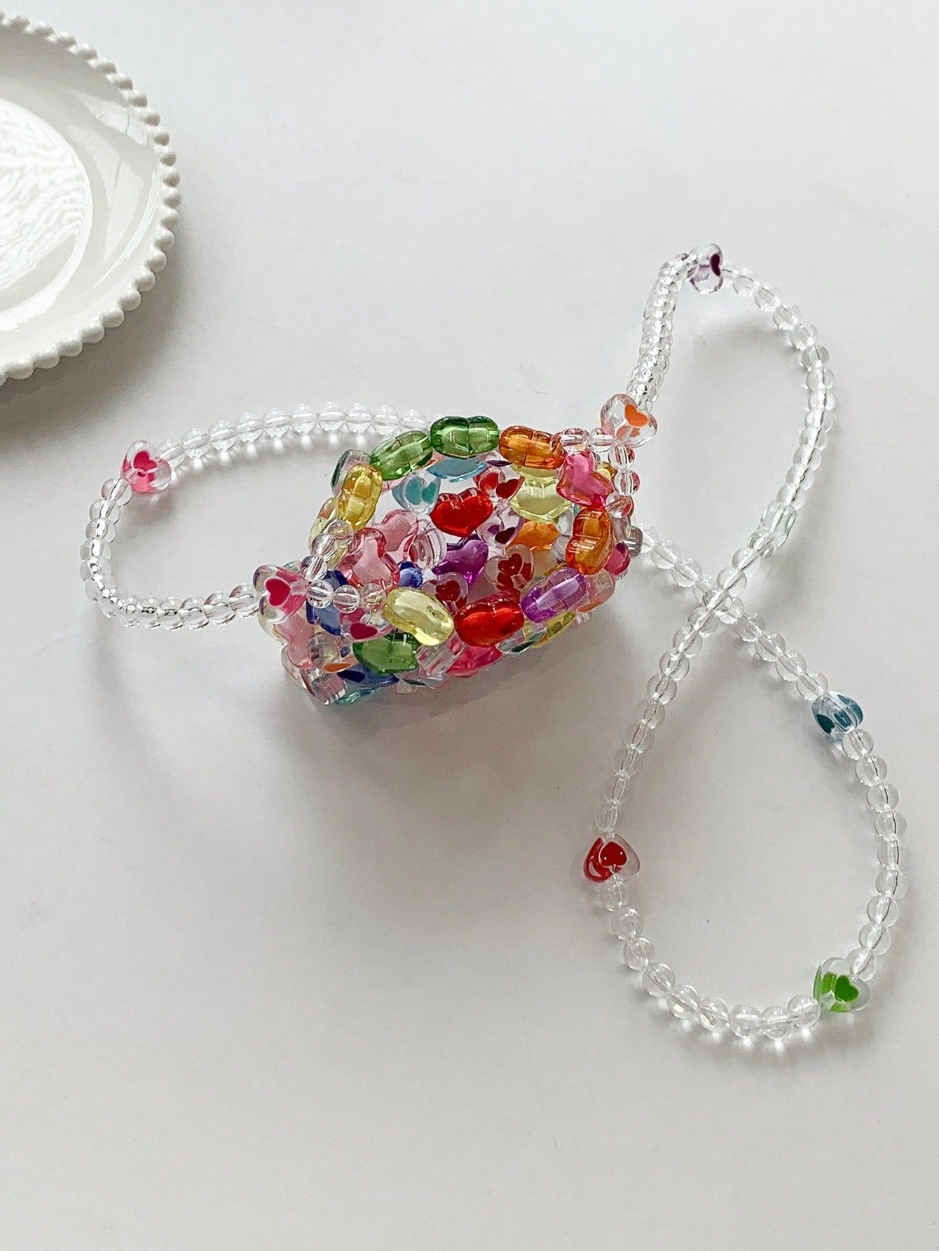 New Colorful Beaded Mini Crossbody Bag For Women, Heart Shaped Knitted Candy Handbag, Crochet Bags