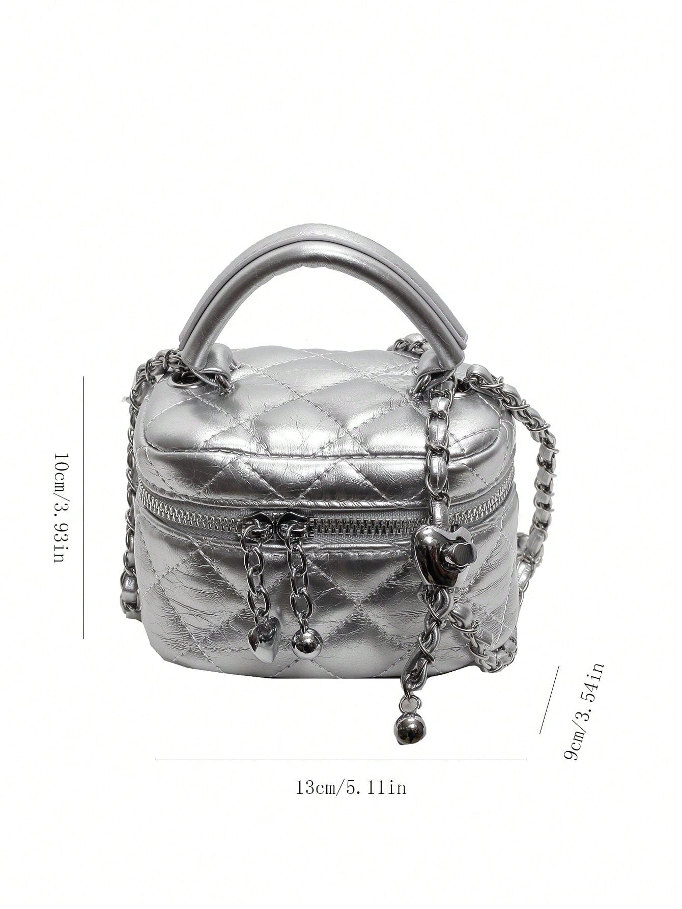New Fashion Classic Multifunctional Waterproof PU Material, Diamond Quilted Pattern Handbag, Lightweight And Easy To Carry, Zipper Closure Design, Heart-Shaped Zipper Decor Crossbody Round Box Bag, Co
