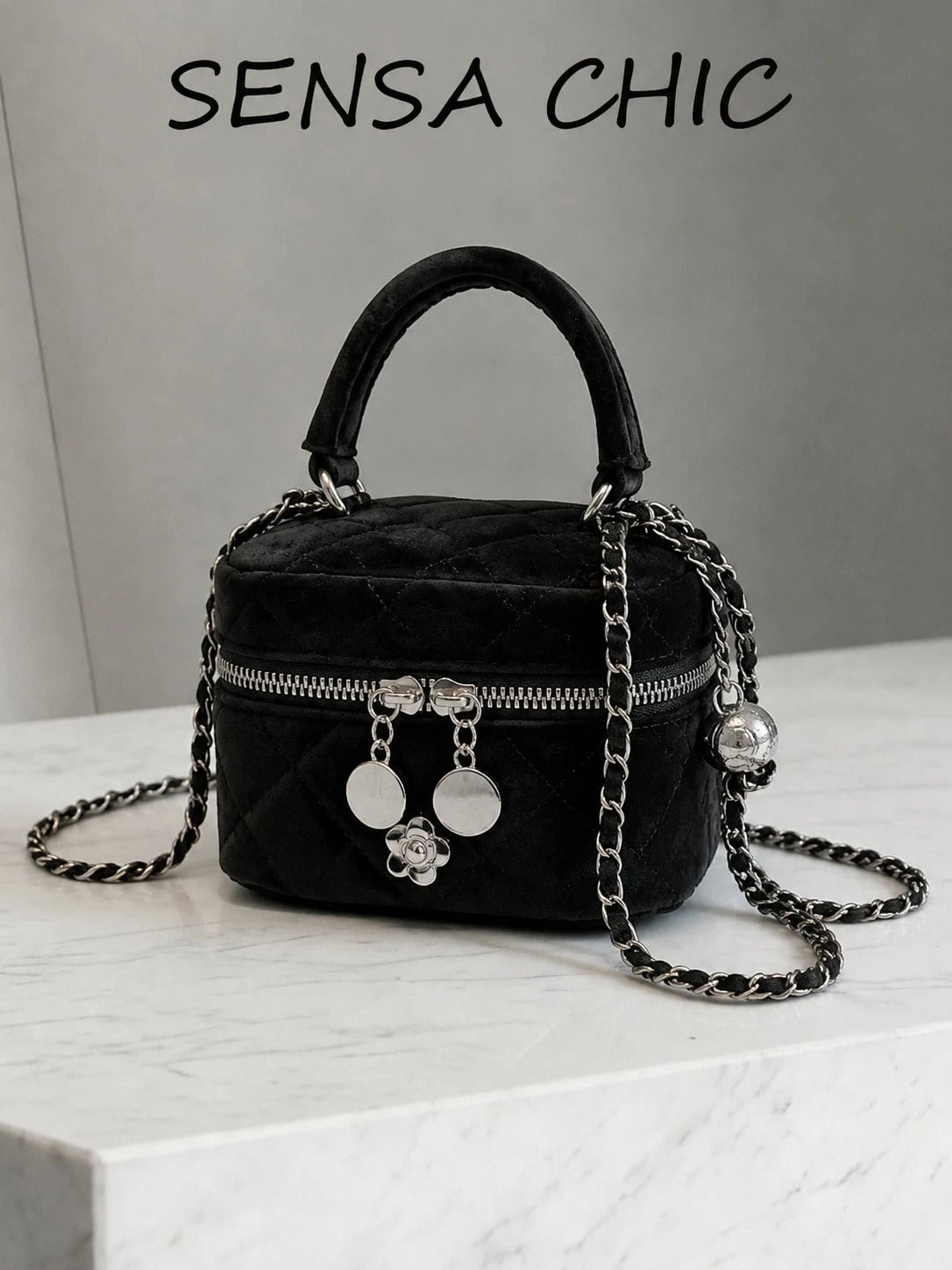 New Fashion Classic Multifunctional Waterproof PU Material, Diamond Quilted Pattern Handbag, Lightweight And Easy To Carry, Zipper Closure Design, Heart-Shaped Zipper Decor Crossbody Round Box Bag, Co