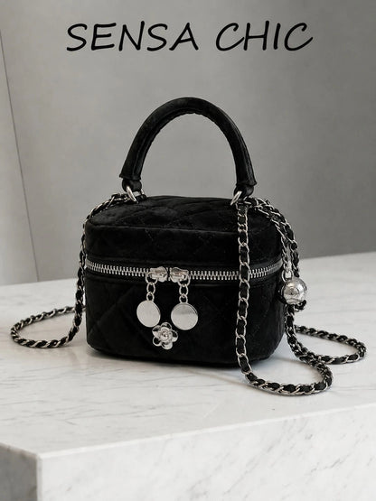 New Fashion Classic Multifunctional Waterproof PU Material, Diamond Quilted Pattern Handbag, Lightweight And Easy To Carry, Zipper Closure Design, Heart-Shaped Zipper Decor Crossbody Round Box Bag, Co
