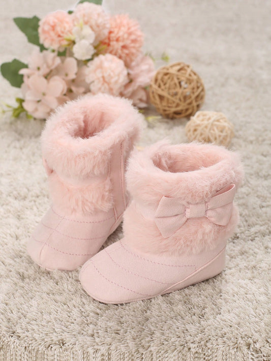 New Fashion Versatile Bow High-Top Thermal-Lined Soft Sole Snow Boots For 0-1 Year Old Infant Girls