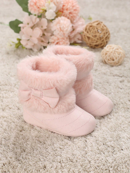 New Fashion Versatile Bow High-Top Thermal-Lined Soft Sole Snow Boots For 0-1 Year Old Infant Girls