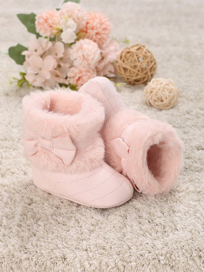New Fashion Versatile Bow High-Top Thermal-Lined Soft Sole Snow Boots For 0-1 Year Old Infant Girls