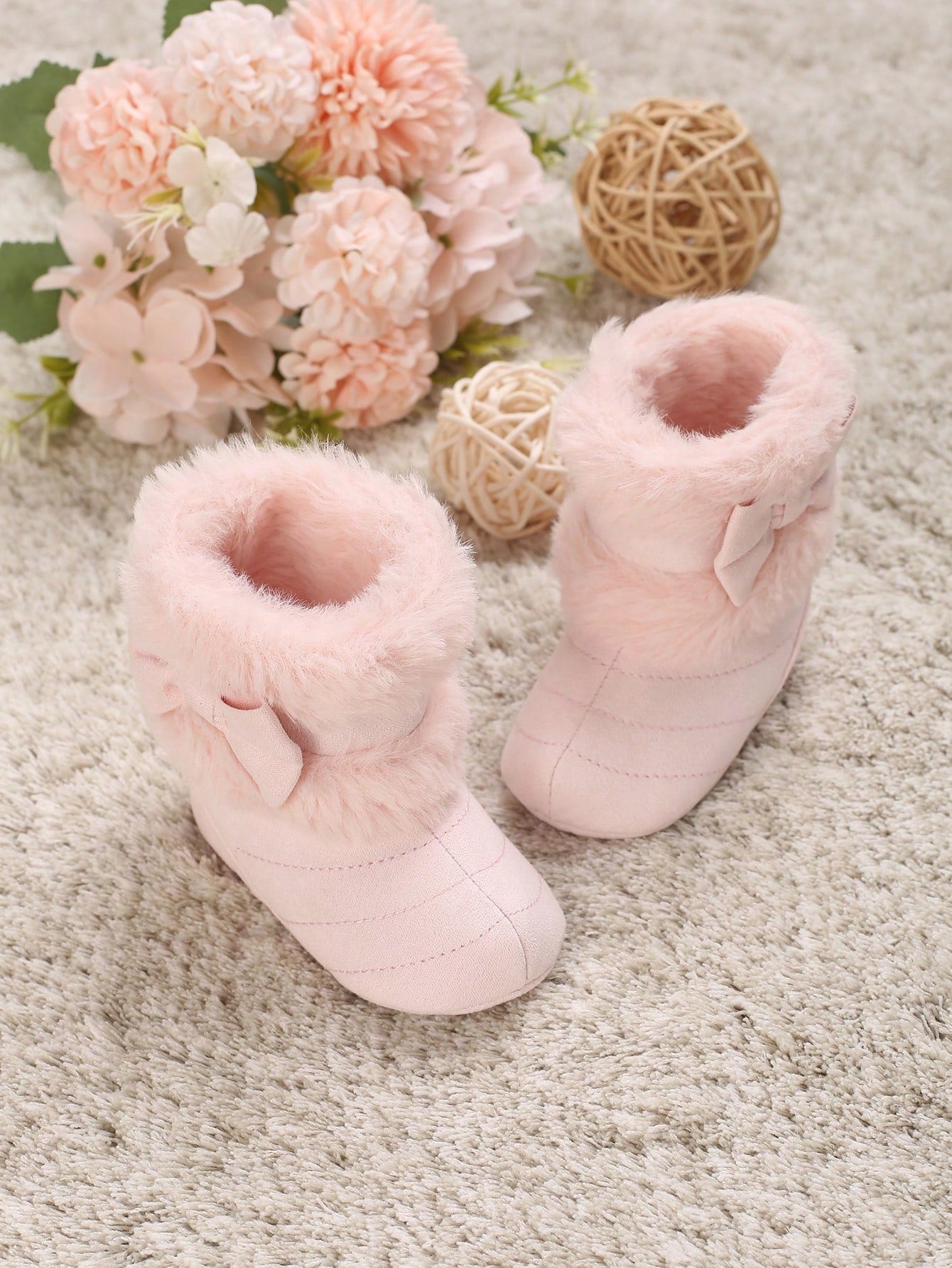 New Fashion Versatile Bow High-Top Thermal-Lined Soft Sole Snow Boots For 0-1 Year Old Infant Girls