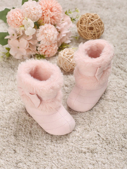New Fashion Versatile Bow High-Top Thermal-Lined Soft Sole Snow Boots For 0-1 Year Old Infant Girls