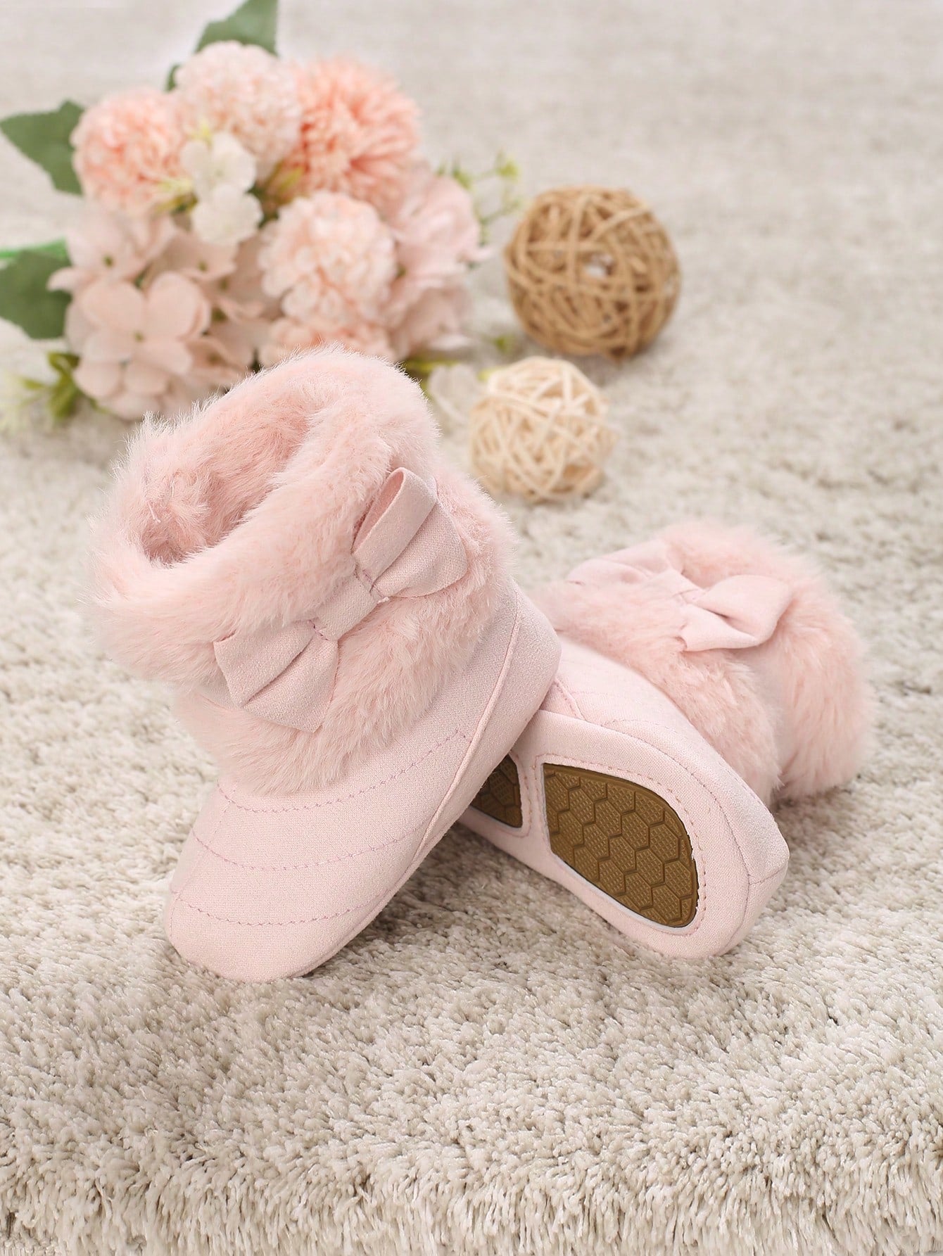 New Fashion Versatile Bow High-Top Thermal-Lined Soft Sole Snow Boots For 0-1 Year Old Infant Girls