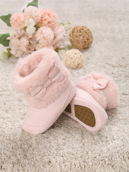 New Fashion Versatile Bow High-Top Thermal-Lined Soft Sole Snow Boots For 0-1 Year Old Infant Girls