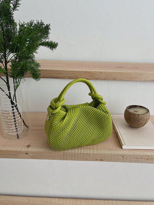 New Fashion Woven Solid Color Handbag, Single Handle Design, Adjustable Shoulder Strap, Can Be Worn On Shoulder Or Crossbody, Spacious Interior, Stylish And Practical, Can Hold Keys, Lipstick And Othe