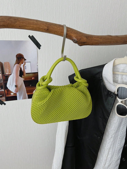 New Fashion Woven Solid Color Handbag, Single Handle Design, Adjustable Shoulder Strap, Can Be Worn On Shoulder Or Crossbody, Spacious Interior, Stylish And Practical, Can Hold Keys, Lipstick And Othe
