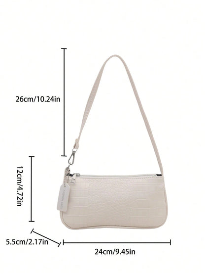 New Fashionable Versatile Textured Shoulder Bag, Underarm Handbag For Women, White Bag