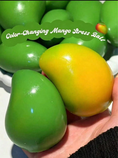 New Handmade Crunchy Mango Stress Ball Squeeze Toy, Color-Changing Mango Soft Silicone Stress Relief Ball, ASMR Sensory Stress Relief Toy, Party Favor