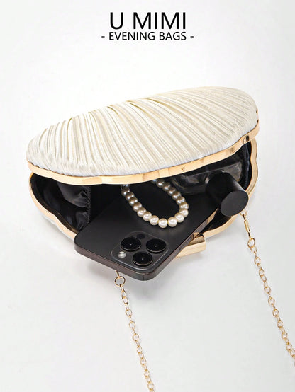 New Romantic Shell Clutch Bag, Ladies Evening Bag, Bridal Bag, Shoulder Bag With Chain, Wedding & Mother's Day Gift