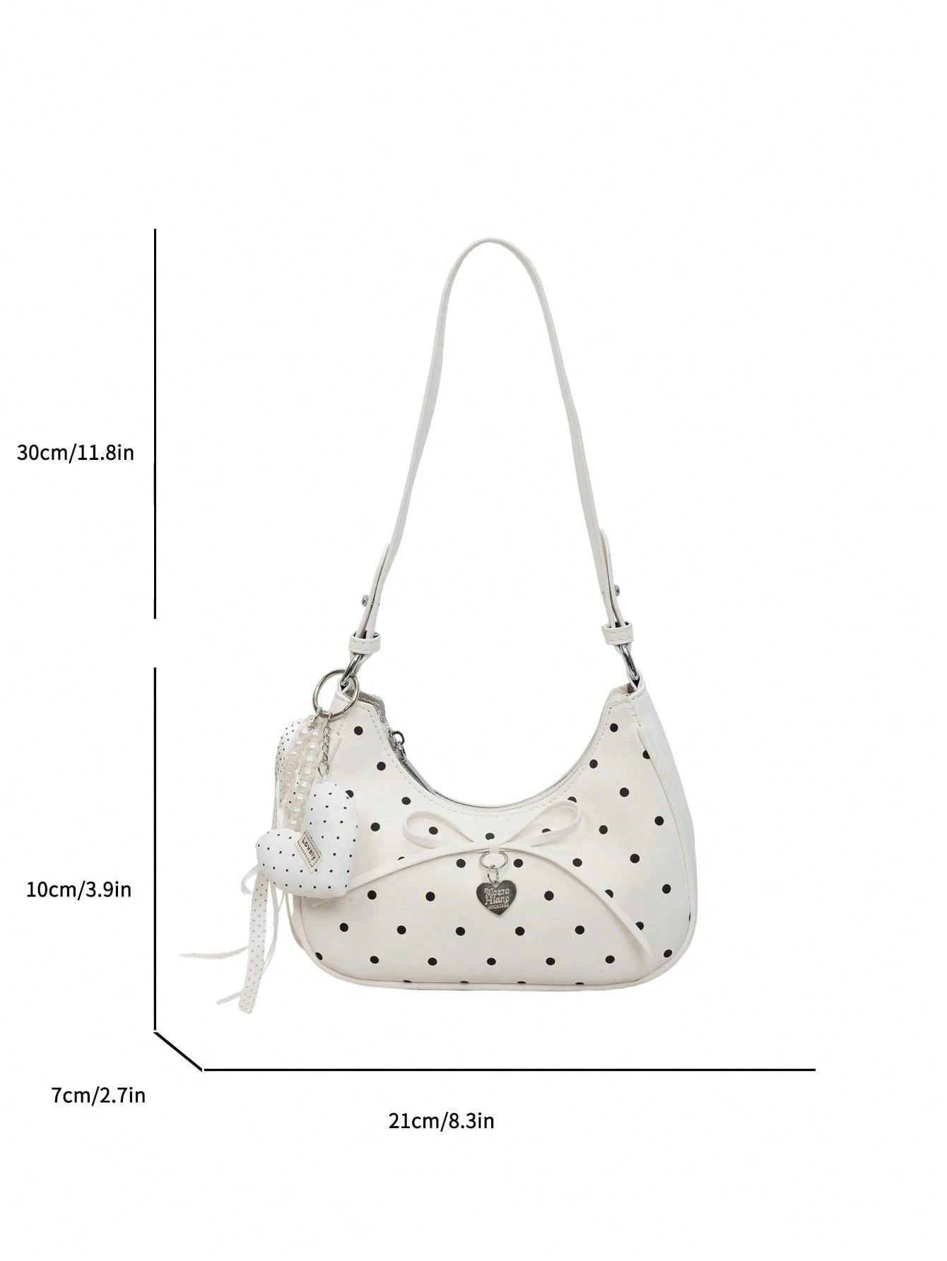 New Women's Shoulder Underarm Crescent Bag, Stylish Versatile Solid Color PU With Polka Dot Elements, Fresh Fashion Bow Tie Lace-Up Heart-Shaped Hardware Decoration, Suitable For Daily Outings, Shoppi