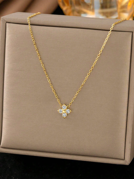 New Zirconia Four-Leaf Flower Steering Wheel Chain, Slim Small Minimalist Fashion Versatile Niche Design Car Accessory