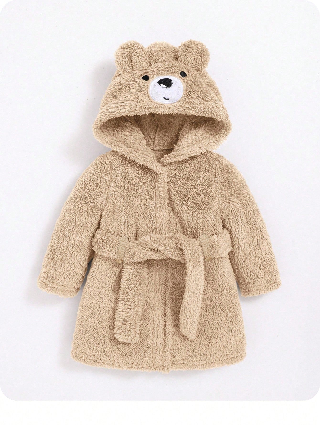 Newborn Baby Boy Cute Bear Embroidery Thickened Bathrobe With 3D Ears And Cinched Waist Autumn Winter