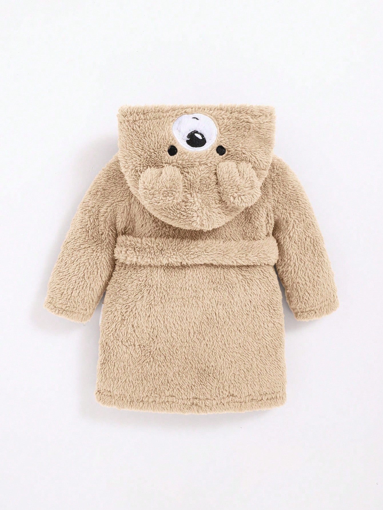 Newborn Baby Boy Cute Bear Embroidery Thickened Bathrobe With 3D Ears And Cinched Waist Autumn Winter