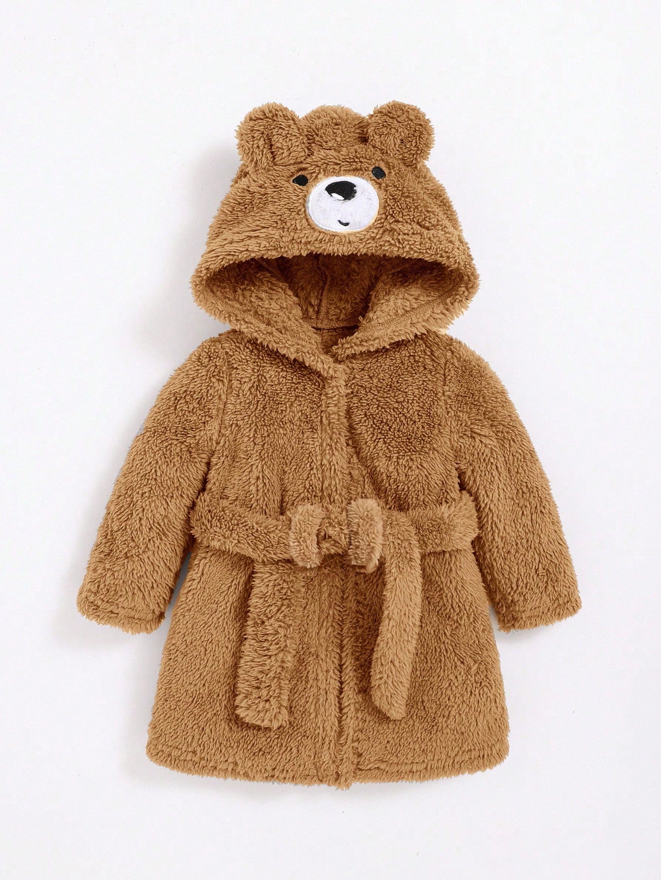 Newborn Baby Boy Cute Bear Embroidery Thickened Bathrobe With 3D Ears And Cinched Waist Autumn Winter