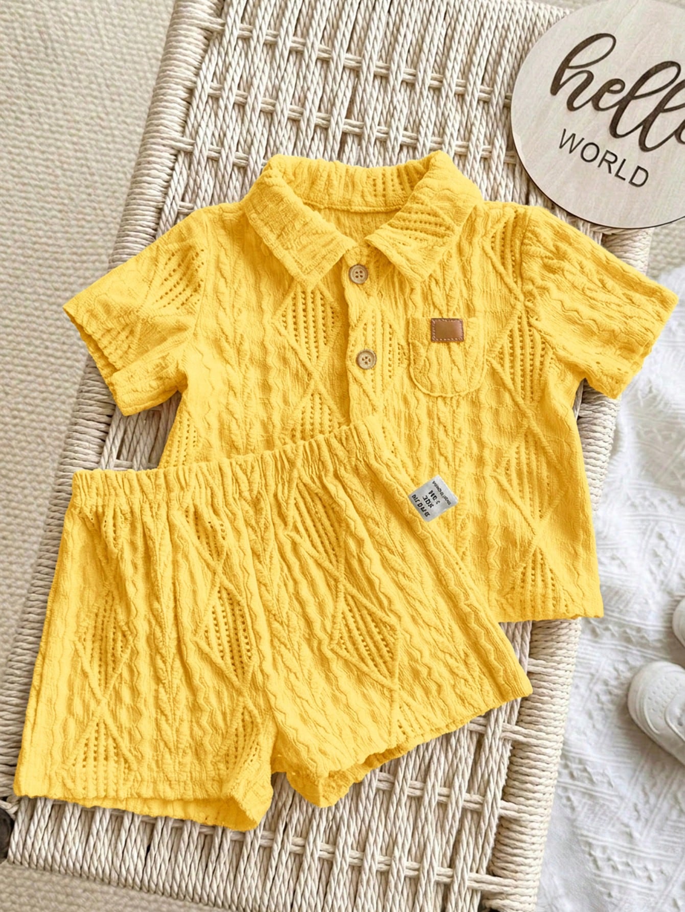 Newborn Baby Boy Cute Casual Knit Jacquard Short Sleeve Shirt & Elastic Waist Shorts Set