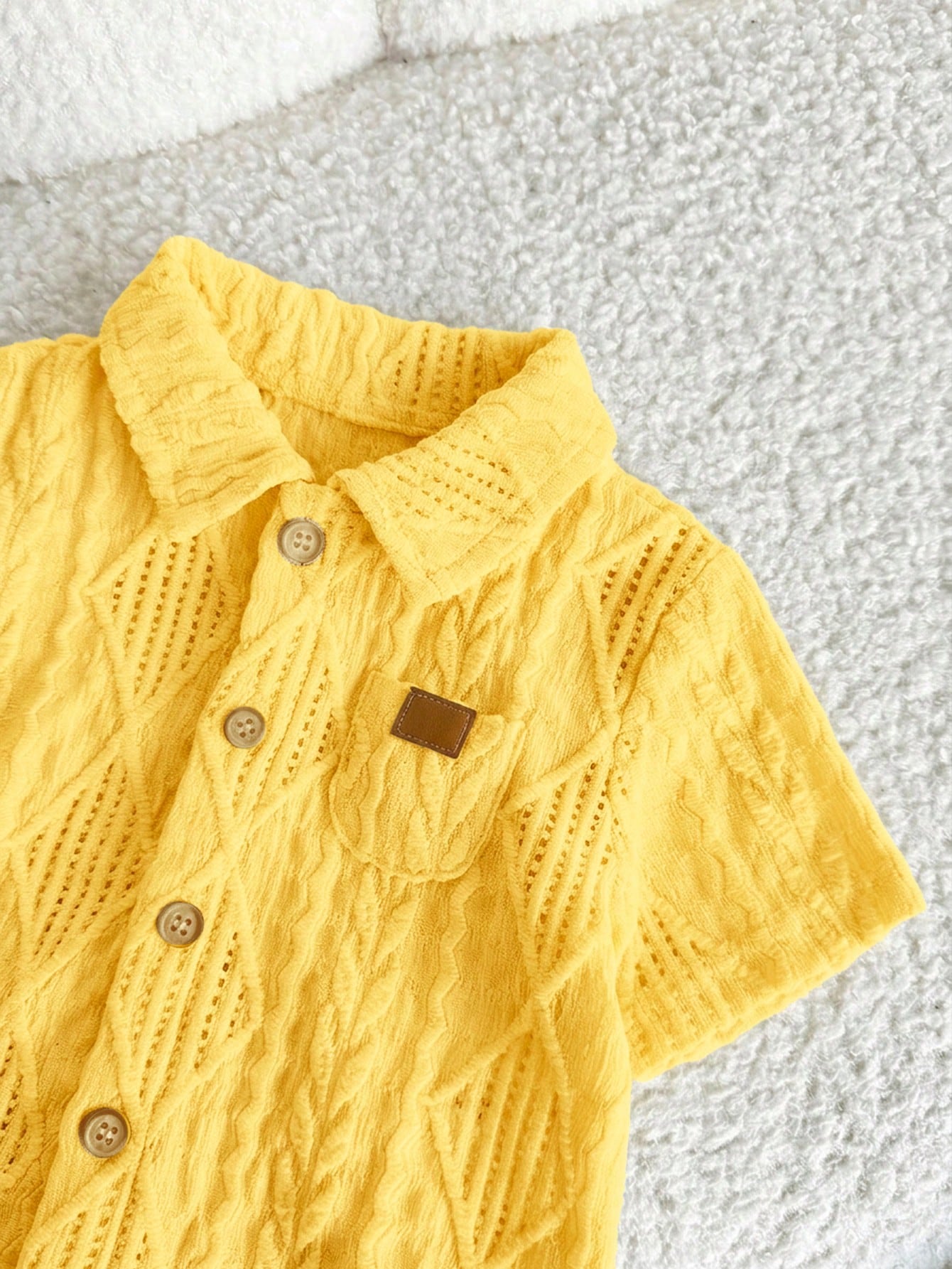 Newborn Baby Boy Cute Casual Knit Jacquard Short Sleeve Shirt & Elastic Waist Shorts Set
