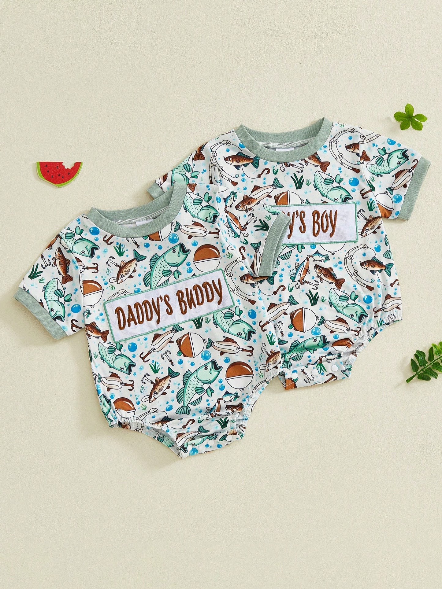 Newborn Baby Boy Fishing Outfit Daddy's Fishing Buddy Romper Short Sleeve Crew Neck Bodysuit Infant Summer Clothes
