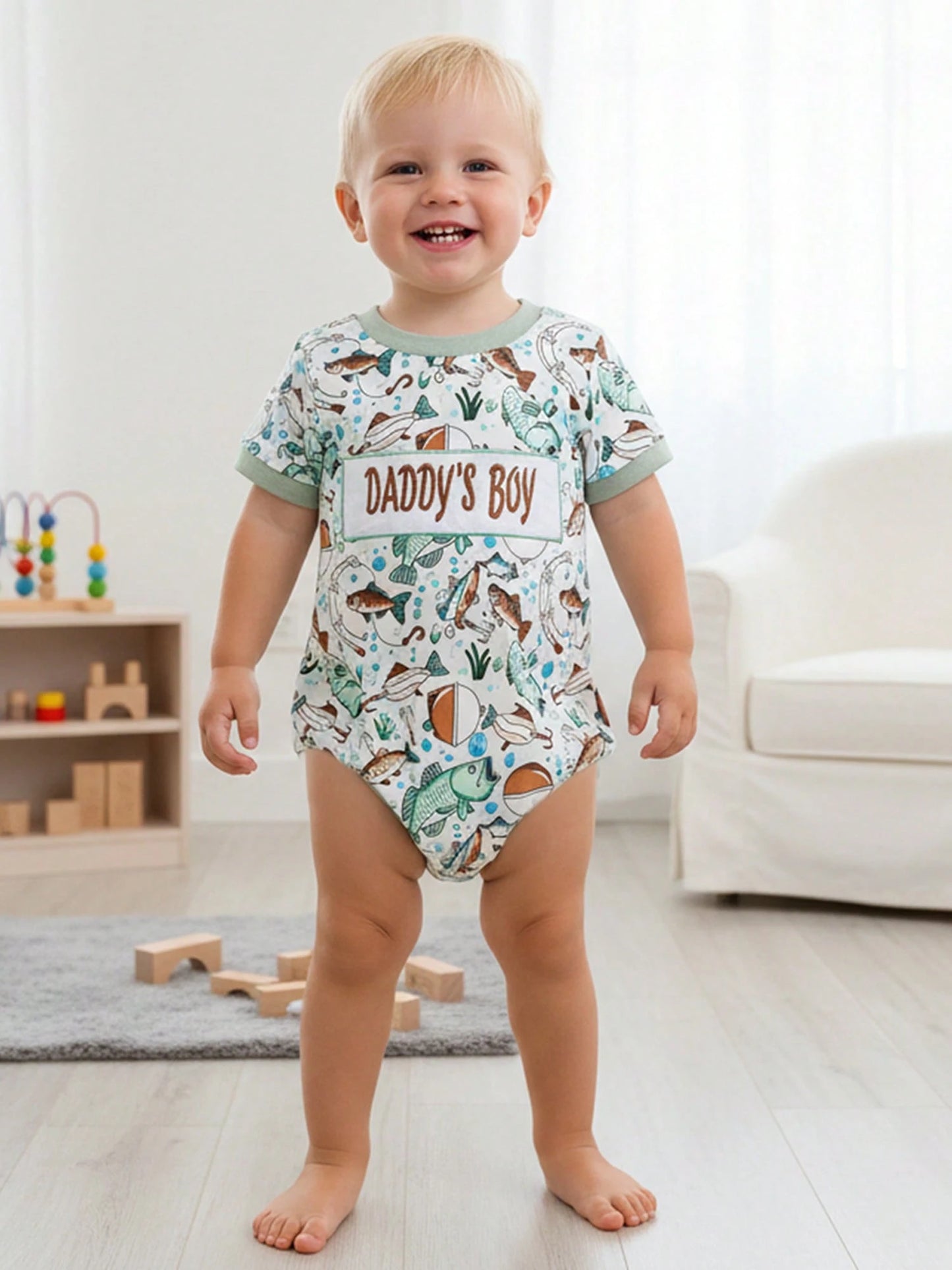 Newborn Baby Boy Fishing Outfit Daddy's Fishing Buddy Romper Short Sleeve Crew Neck Bodysuit Infant Summer Clothes