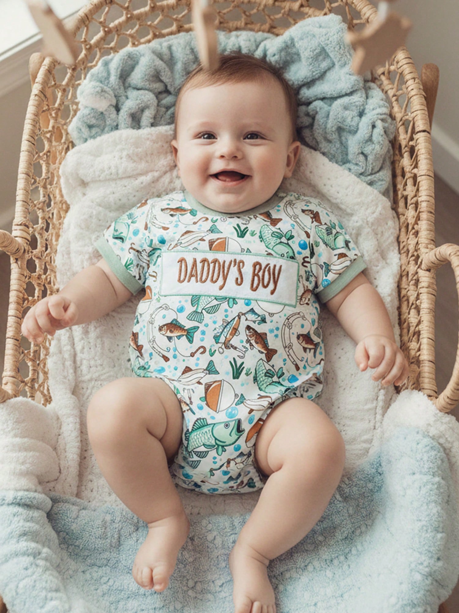 Newborn Baby Boy Fishing Outfit Daddy's Fishing Buddy Romper Short Sleeve Crew Neck Bodysuit Infant Summer Clothes